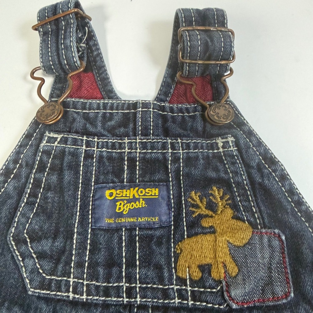 Vintage OshKosh B'gosh Vestbak Denim Overalls Moose Patchwork 3-6 Months